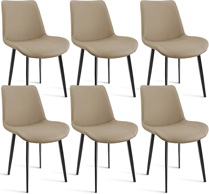 Dining Chairs, Modern PU Leather Dining Room Chair with Sturdy Metal Legs, Upholstered Seat Dinner Chairs Accent Side Chairs for Indoor Kitchen Living Room (Tan, Set of 6)