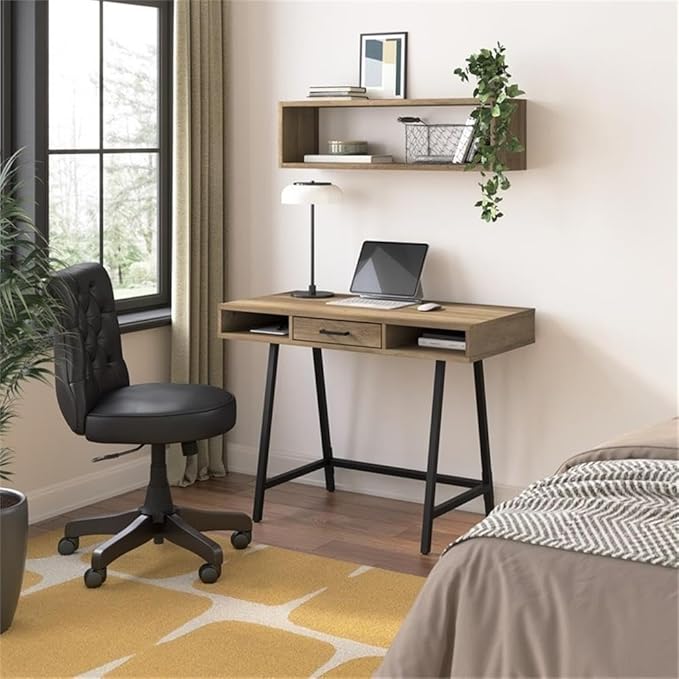 Bush Furniture Steele 40W Writing Desk in Reclaimed Pine | Compact Computer Table with Storage for Home Office, Study Room, or Entryway