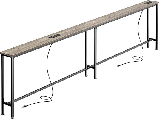 SUPERJARE Sofa Table with 2 Power Outlets and USB-C Ports, 5.9 Inch Narrow Console Table with Storage, Extra-Long, for Entryway Hallway Couch Behind Sofa, Small Spaces, Oak, 102.3 Inch