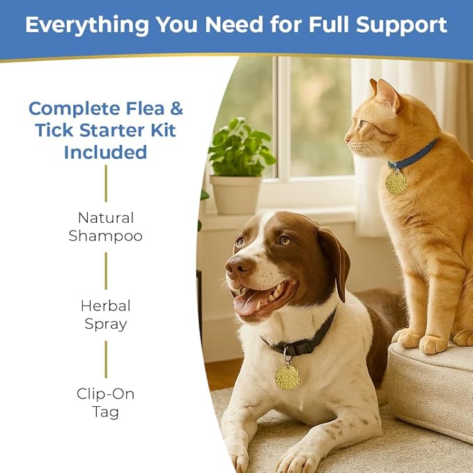 Flea & Tick Repellent Collar Tag for Dogs & Cats – 12 Month Protection – Chemical-Free, Waterproof, Natural BioResonance Technology – Safe for Pets & People, No Pesticides, No Batteries
