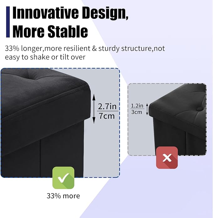 BRIAN & DANY 43 Inches Folding Storage Ottoman Bench, Velvet Ottoman with Storage for Living Room, Long Shoes Bench,Flannelette Footrest Benches Seat (Black)