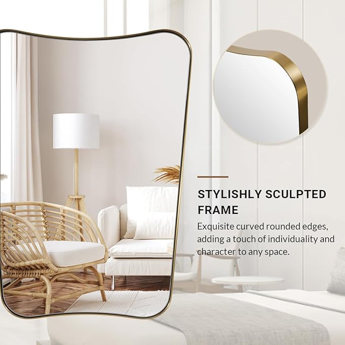 ANDY STAR 24x40 Inch Mirror, Brushed Gold Bathroom Mirror for Over Sink, Large Decorative Wall Mirror with Stainless Steel Frame, Anti-Rust, Italian Luxury Style Home Decor