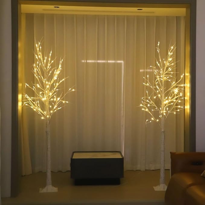 Lighted Tree,2 Pack 6 Ft 240 Led Warm White Birch Tree Light Detachable Tree Light Fairy Light Spirit Tree Fall Decor for Home Twinkling Tree Party Bedroom Wedding Thanksgiving Christmas Decorations