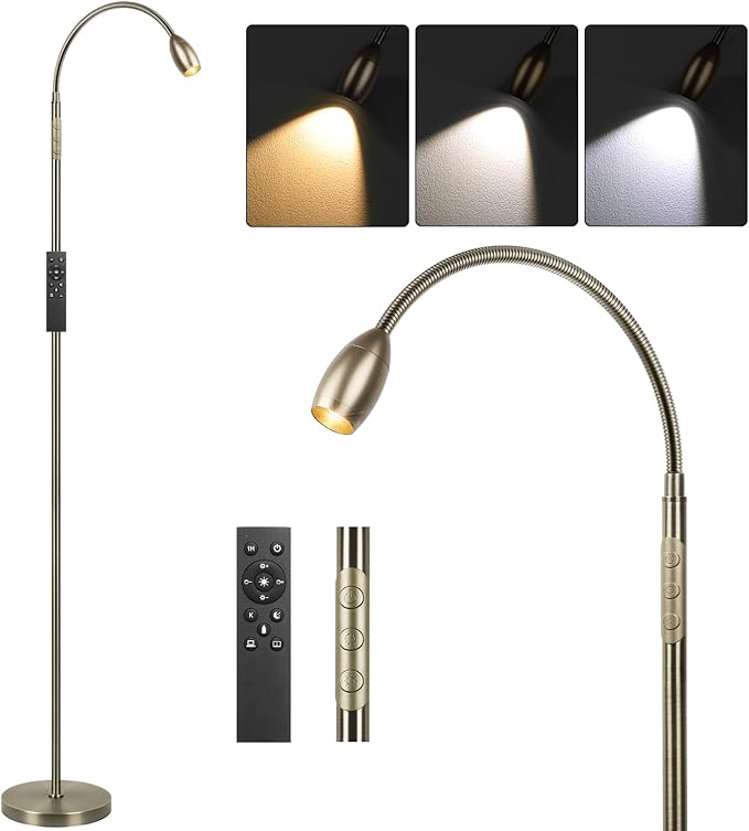 Reading Floor Lamp, 72" Tall LED Lamp with Flexible Gooseneck, Dimmable Zoomable Spotlight, Adjustable Color Beam Standing Lamp, Touch & Remote Control, Task Craft Bedroom Living Room (Bronze)