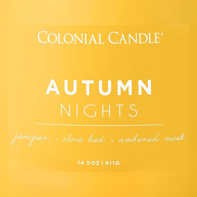 Colonial Candle Autumn Nights Scented Jar Candle, Pop of Color Collection, 3 Wick, Yellow, 14.5 oz - Up to 60 Hours Burn (Pack of 2)