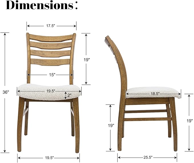 DUOMAY Farmhouse Dining Chairs Set of 2, Fur Beige Upholstered Side Chairs Solid Wood Ladder Back Kitchen Chairs for Home Dining Room, Browm Frame