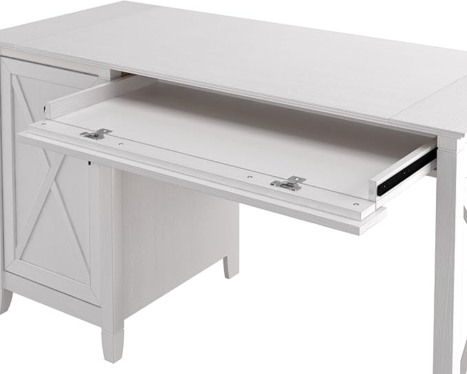 Bush Furniture Key West Computer Desk with Storage | Small Desk for Home Office in Pure White Oak | 54W x 24D Modern Farmhouse Desk