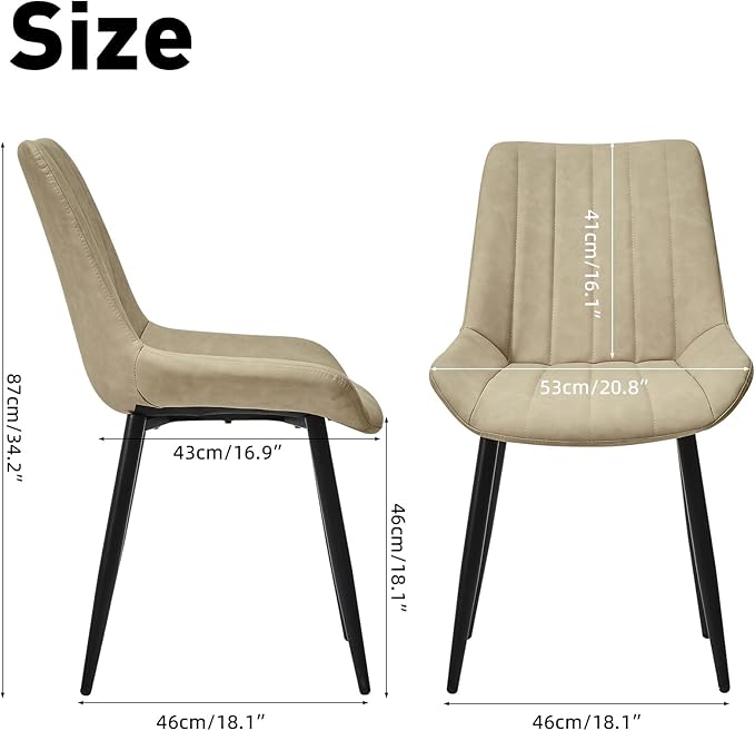 Dining Chairs Set of 4, Faux Leather Modern Linear Design Dining Chair with Metal Legs, 16.9" Seat Width Chair for Kitchen, Lounge, Reception Room, Restaurant, Commercial (Beige)