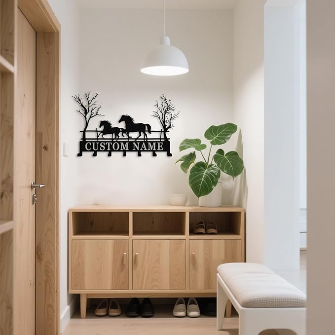 Personalized Horse Metal Key Rack Hooks with Name,Custom Key Holder for Wall,Metal Key Holde Wall Mount Hooks for Bedroom Entryway Kitchen Office Horse