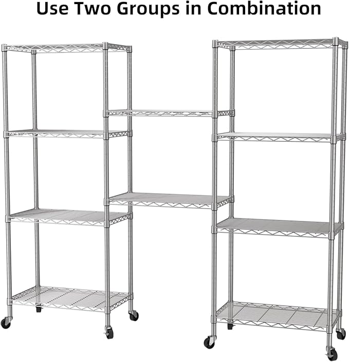 SINGAYE 5 Shelves Storage Shelf Wire Closet Bathroom Organizers Metal Pantry Kitchen Garage Shelving Unit Laundry Room Organization Home Rack Net Basket White with Wheels