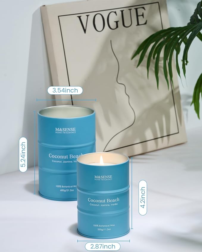 M&SENSE Coconut Beach Scented Candles Large Summer Candle, Natural Soy Candles 21.2oz Beach Candle,Aromatherapy Candle for Stress Relief Meditation Relaxing
