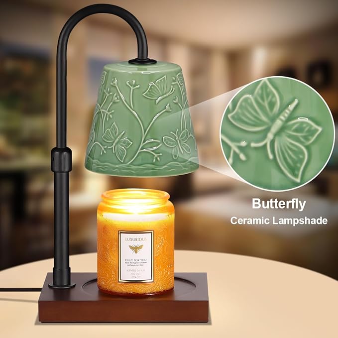 Ceramic Candle Warmer Lamp Dimmable, Electric Scented Wax Melt Warmer, Candle Warmer Melter for Jar Candles Mothers Day Birthday Gifts for Women Mom Grandma, Home Offices Decor Light(Two Butterfly)