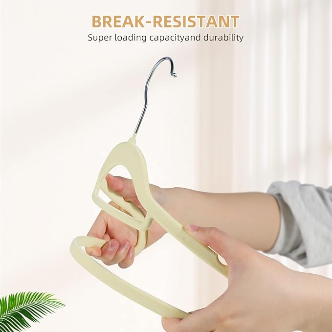 20 Pack Non-Slip Velvet Suit Hangers with 360° Swivel Hook - Space Saving Beige Clothes Hangers, Heavy Duty for Adults