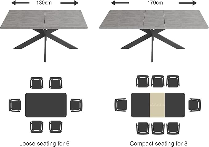ZckyCine 7-Piece Dining Table Set, 6-Person Modern Rectangular Wooden Expandable Dining Table and 6-Person Leather Dining Chairs, 6-Person Kitchen Table and Chairs, Perfect for Kitchen Dining