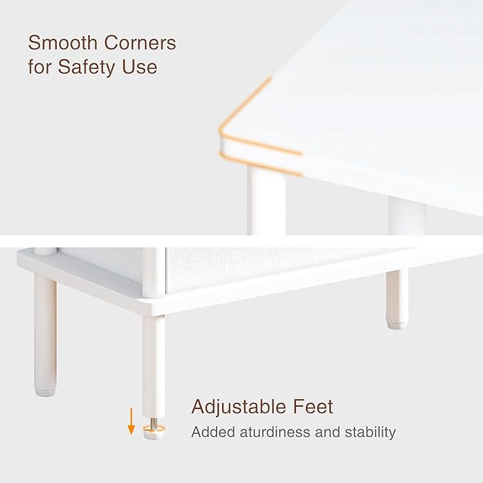 Narrow Side Table with Fabric Basket, Set of 2 End Table for Small Spaces, Slim Nightstand with 3-Tier Storage Shelf, Sofa Beside Table, for Living Room, Bed Room, Natrual White