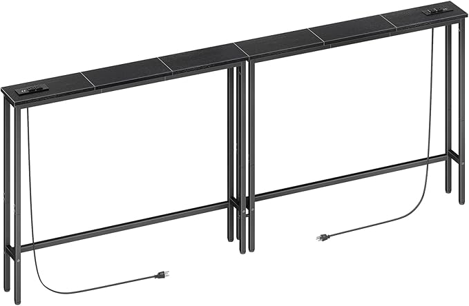 ELYKEN 2 Pack 5.9" Narrow Console Sofa Table with Power Outlets, Total 78.8” Long Behind Couch Table with Charge Station and 5.9’ Extension Cord for Living Room, 5.9" D x 78.8”W x 29.5”H, Black