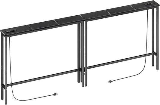 ELYKEN 2 Pack 5.9" Narrow Console Sofa Table with Power Outlets, Total 78.8” Long Behind Couch Table with Charge Station and 5.9’ Extension Cord for Living Room, 5.9" D x 78.8”W x 29.5”H, Black