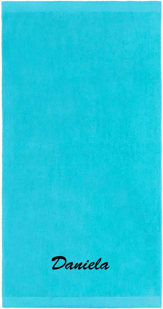 Kaufman - Personalized Velour Beach and Pool Towel 100% Cotton 30in X 60in Solid Color Bath Towel Embroidered (Turquoise)