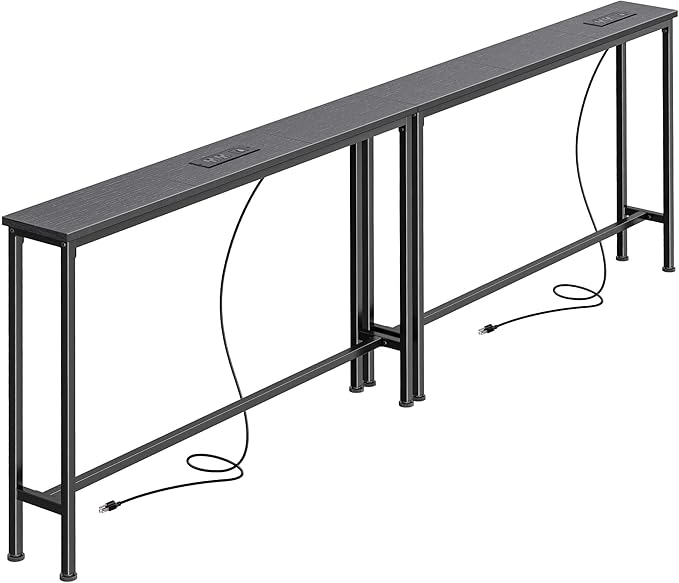 SUPERJARE 78.8 Inch Narrow Console Table with Outlet, Sofa Tables, Behind Couch Table, Long Entryway Tables with Charging Station, for Living Room, Black