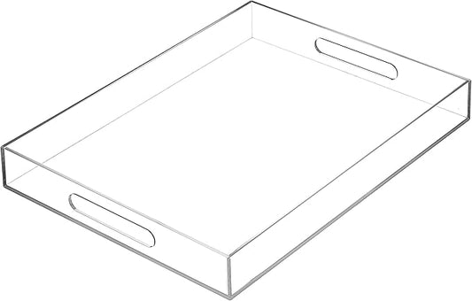 Clear Sturdy Acrylic Serving Tray with Handles-10x15Inch-Serving Coffee,Appetizer,Breakfast,Butler-Kitchen Countertop Tray-Makeup Drawer Organizer-Vanity Table,Ottoman Tray-Decorative Tray