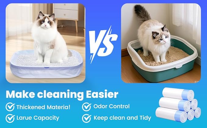 60 Pack Jumbo Cat Litter Bags - 3MIL Extra Thick Leakproof Litter Box Liners, 31"x18" Heavy Duty Drawstring Cat Litter Liners for Automatic Litter Box, Odor Control Disposable Kitty Litter Bags 6 Roll