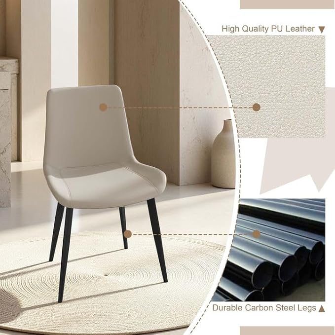 Dining Chairs with Comfortable Backrest and Sturdy Metal Legs, Modern Upholstered PU Leather Kitchen & Office Chairs for Dining Room, Restaurant Or Living Room (White, 4-Set)