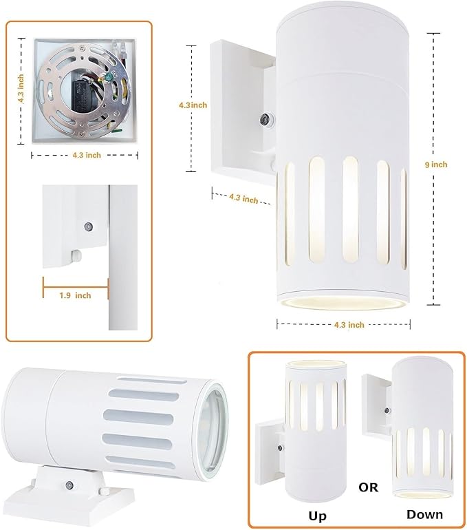 Dusk to Dawn Sensor Outdoor Wall Lantern, Exterior Lighting - ETL Listed, Die-cast Aluminum Anti-Rust Waterproof Wall Mount Cylinder Design – Up/Down Light Fixture for Porch, Garage or Doorway