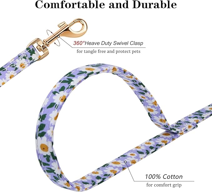 CHEDE No Pull Floral Pattern Dog Harness - Lightweight and Soft, Adjustable Small Dog Harness Set with Leash, Suitable for Puppy to Medium-Sized Dog