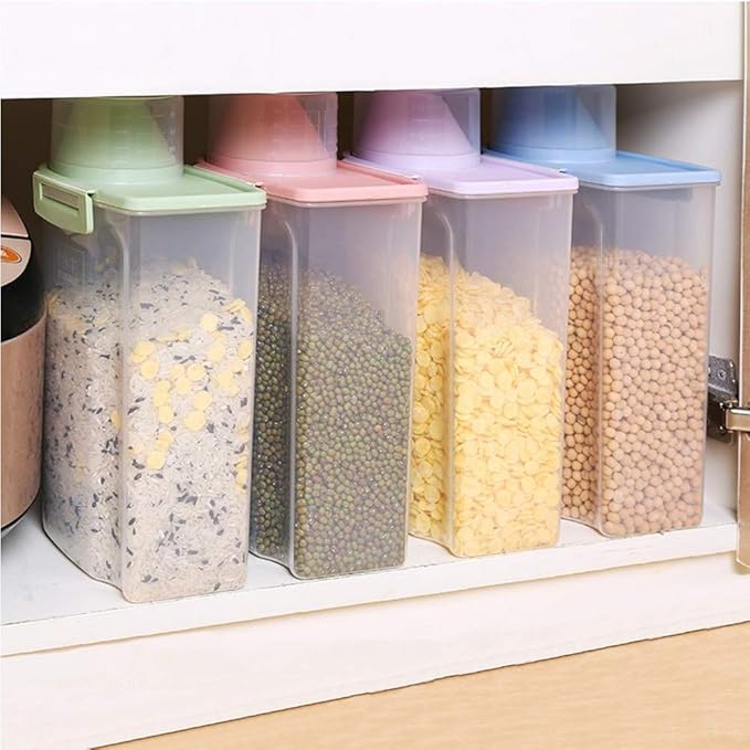 Pet Food Storage Container with Measuring Cup, Pour Spout and Seal Buckles Food Dispenser for Dogs Cats (Purple)