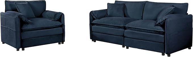 Chenille Sofa Set for Living Room, Modern Deep Seat Sofa Chair and Oversized 3-Seater Cloud Couch for Bedroom, Office, Apartment, Furniture Set