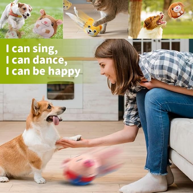 Active Moving Plush Toys, New Upgraded Interactive Squeaky Moving Toys for Small to Medium Dogs, Bouncing Washable Rabbit