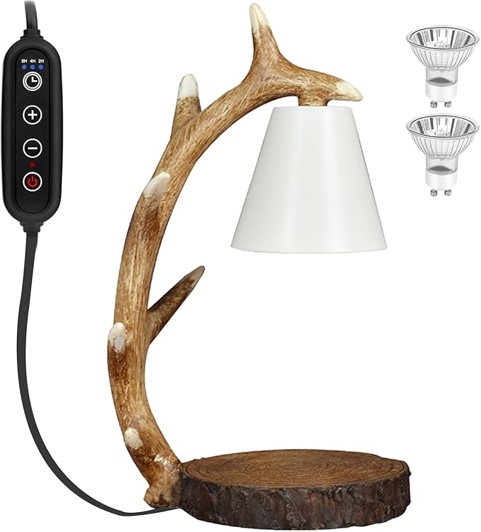 Candle Lamps,Candle Warmer Lamp with Timer Dimmer for New Home Bedroom Decoration Handcrafted with Resin Reindeer Antler Design Desktop lamp，Hand-Painted Night Desk lamp Creative Birthday Gifts