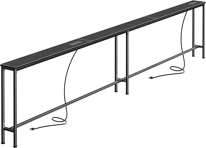 SUPERJARE 110.2 Inch Sofa Table with 2 Power Outlets and USB-C Port, 5.9 Inch Narrow Console Table with Storage, Extra-Long, for Entryway Hallway Couch Behind Sofa, Small Spaces, Black