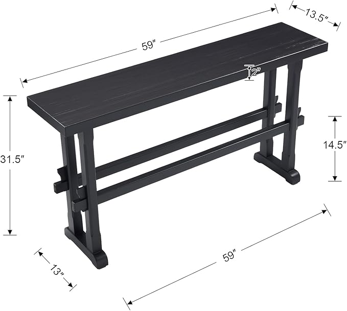 chairus 59" Long Console Table Farmhouse Narrow Sofa Table with Crossbar Solid Wood Entryway Table for Living Room/Hallway/Entrance, Black