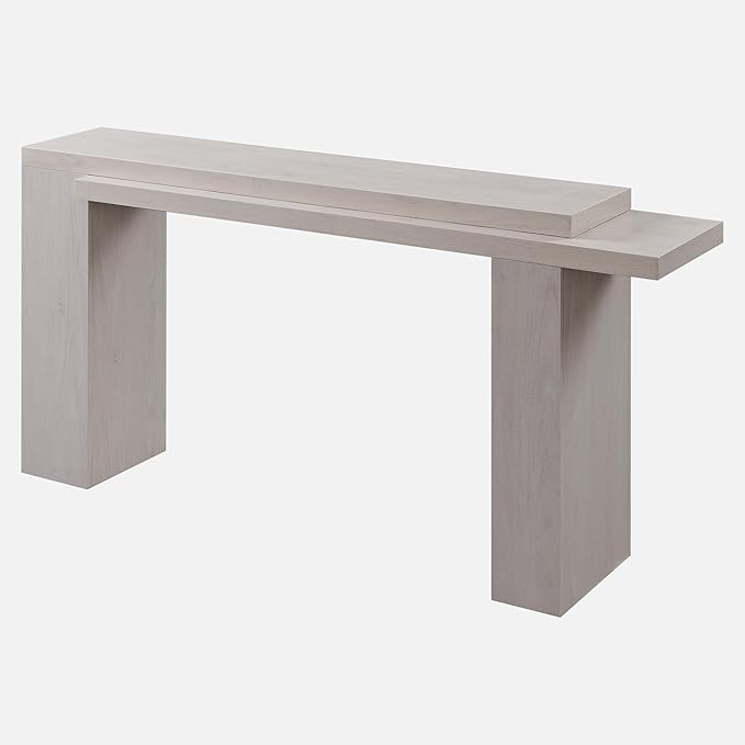 OKD 63 Inch Modern Entryway Console Table, Solid Geometry Accent Sofa Table Behind The Couch, Narrow Console Table for Entryway, Hallway, Living Room, Foyer, White Alder