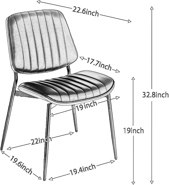 Dining Chairs Set of 4, Mid Century Modern Accent Dining Room and Kitchen Chairs, Upholstered PU Leather Vertical Stripe Chairs for Vanity with Walnut Bentwood and Metal Legs, Beige