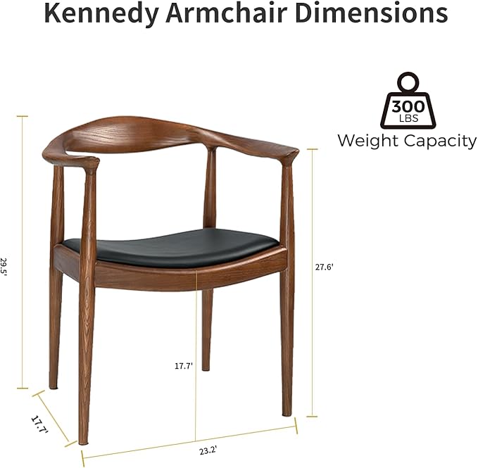 Tomile Upholstered Dining Chair Kennedy Armchair, Mid Century Modern Kitchen & Dining Chairs with PU Leather Cushion Seat, Hans Wegner Elbow Chair for Living Room Bedroom Office (Walnut Color)