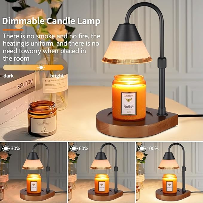 Dimmable Candle Warmer Lamp with Timer, Electric Wax Melt Warmer for Scented Jar Candles Adjustable Height Mothers Day Birthday Gifts for Women Mom Grandma, Home Offices Decor Light(White Glass)