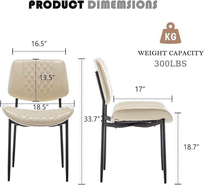 Modern Dining Chairs Set of 4, Leather Dining Chair with Metal Legs, Upholstered Dining Room Chairs for Dining Room, Kitchen, Vanity (Beige)