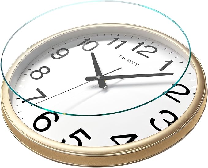 Wall Clock, 11 Inch Large Dial Non-Ticking Silent Battery Operated Quality Analog, Ultra-Quiet Movement Quartz, Timeless Stylish Clock, Ideal Modern Home, Office Décor (Gold)