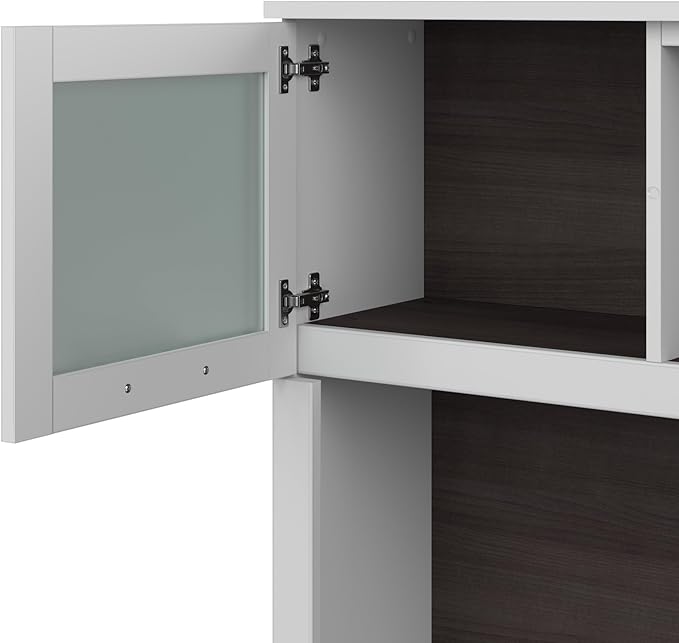 Bush Furniture Somerset L Shaped Desk with Hutch in White & Storm Gray | Corner Computer Table with Drawers, Cabinets and Pullout Keyboard/Laptop Tray for Home Office