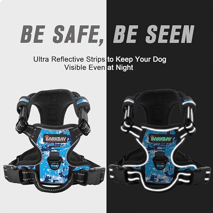 BARKBAY No Pull Dog Harness Front Clip Heavy Duty Reflective Easy Control Handle for Large Dog Walking(Blue camo,XS)