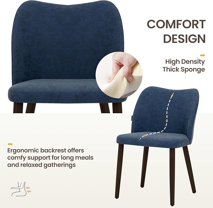 Wooden Dining Chairs Set of 6, Upholstered Kitchen Dining Room Chair, Modern Farmhouse Dinner Chair for Restaurant & Cafe, Blue