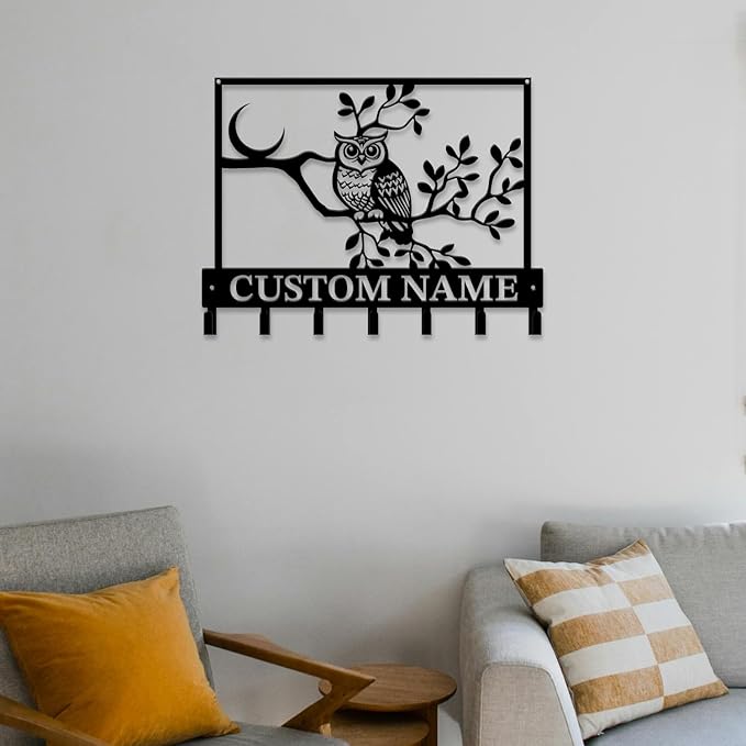 Personalized Custom Name Birds of Trees Wall Key Hooks,Metal Birds of Trees Art Clothes Hooks,Metal Birds of Trees Wall Home Storage Decorative,For Front Door, Hallway, Kitchen, Bedroom (Style I)