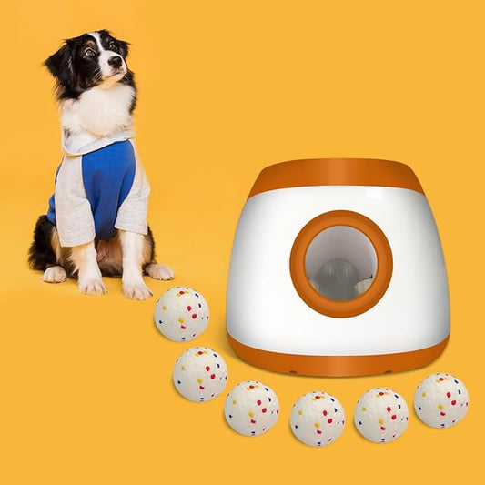 AutoDog Ball Launcher - Large Silent Dog Ball Thrower with Remote Control, 3 Adjustable Distances (40t/60ft/80ft), Rechargable,Includes 6 Durable 2.5" Balls for Medium/Large Dogs (Orange, Large)