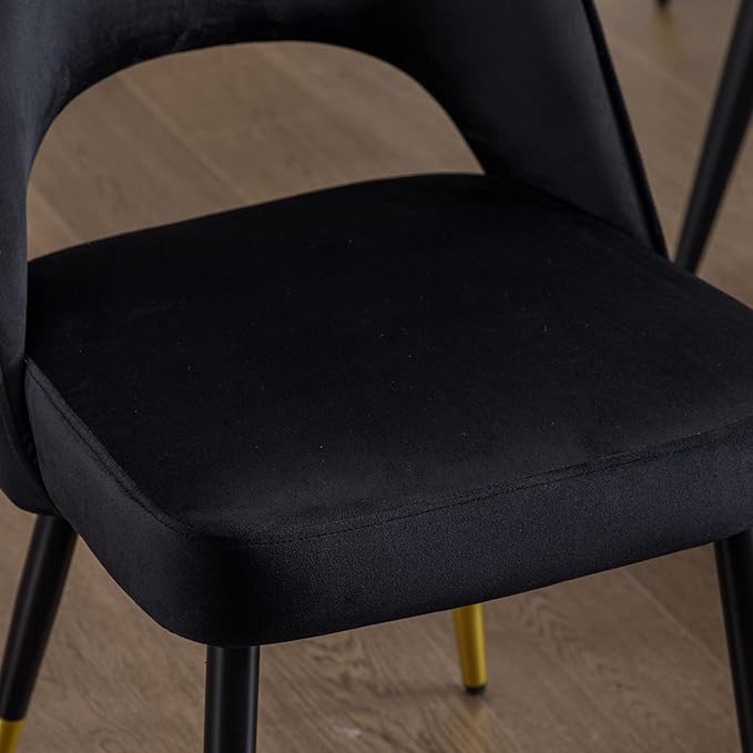 DUOMAY Modern Dining Chair Set of 6 with Open Back, Velvet Upholstered Armless Chair with Metal Frame Side Chair for Kitchen Dining Room Living Room, Black