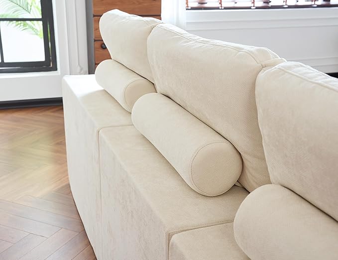 Cloud Couches for Living Room, 108” Boneless Couches Oversized Modular Sectional Sofas, No Assembly, Adjustable Backrest, Comfy Deep Seats, 3-Seater, Beige