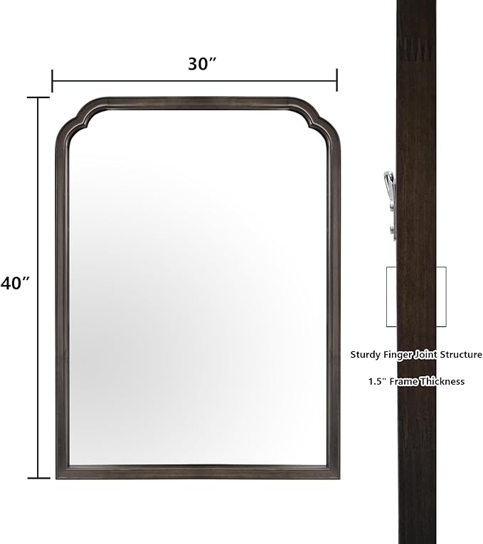 WallBeyond Wood Bathroom Mirrors for Wall Mounted, 30" x 40" Rustic Wood Frame Wall Mirrors Decorative for Living Room or Bedroom Vanity Mirror (Black)