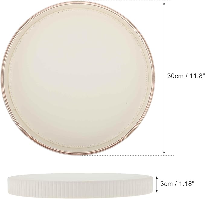 Decorative Tray, Round Tray Decor, Desk Organizer for Coffee Table, Living Room, Kitchen Counter, Beige