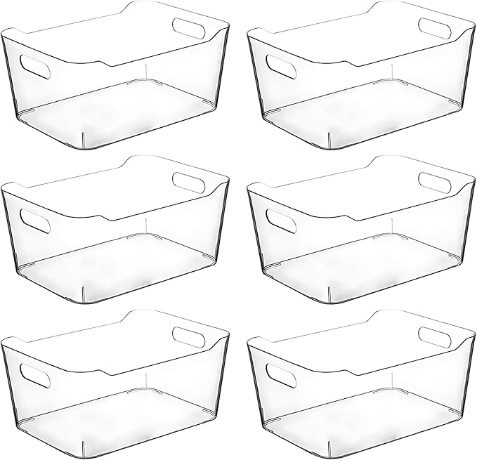 Clear Plastic Storage Bins, Pantry Organizers and Storage Containers, Large Fridge Organizer Bins, Home Kitchen Cabinet Organizer, Medicine Cabinet Bin for Organizing Freezer Closet